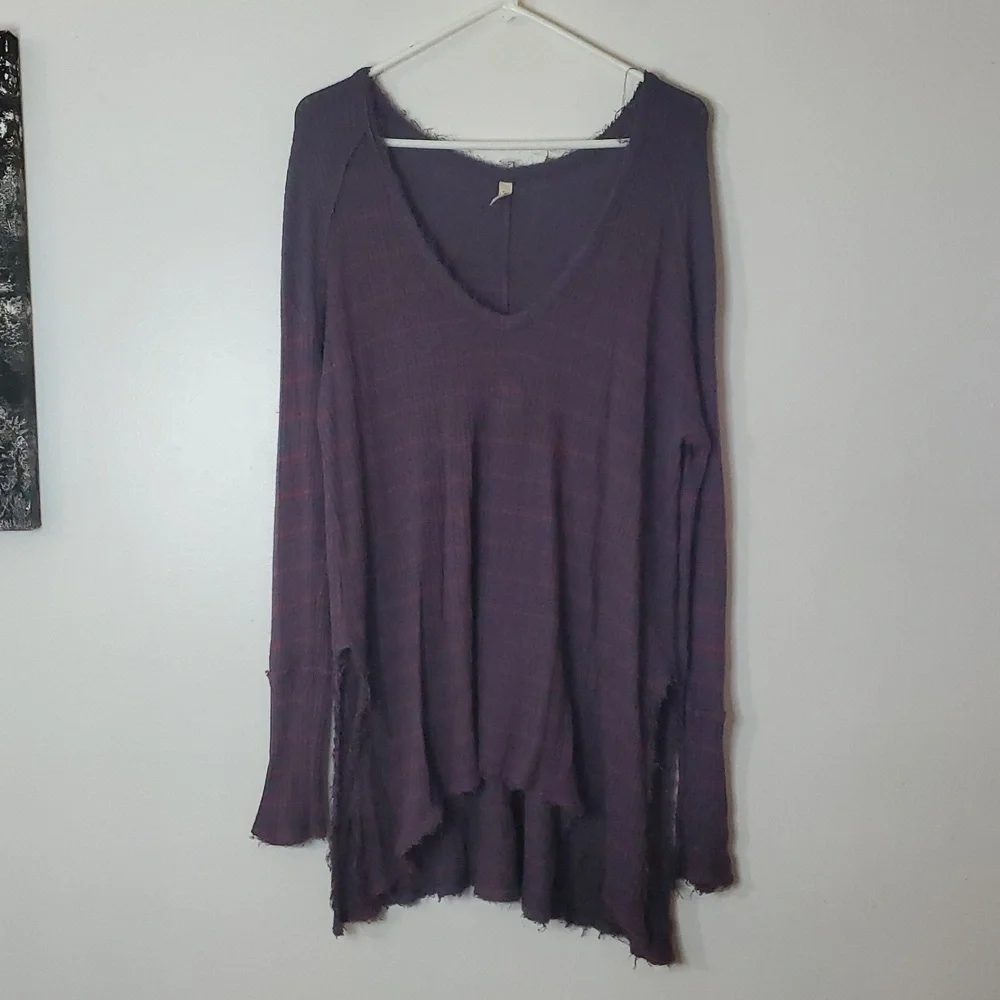Free People Sunset Park Drippy Waffleknit Flowy Thermal Size Large Grey Red